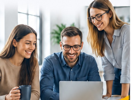 Equipo de recursos humanos revisando la plataforma TimeFor en un portátil