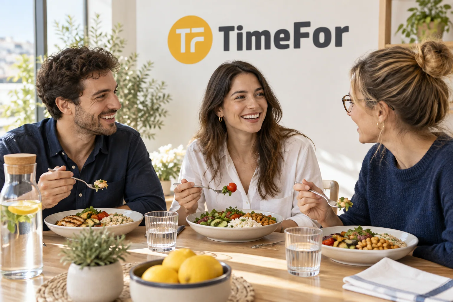 Compañeros compartiendo el momento de la comida en la oficina