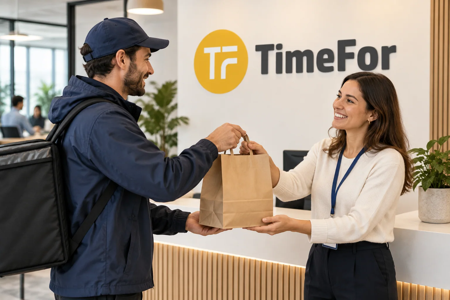 Entrega de comida de restaurante en una oficina
