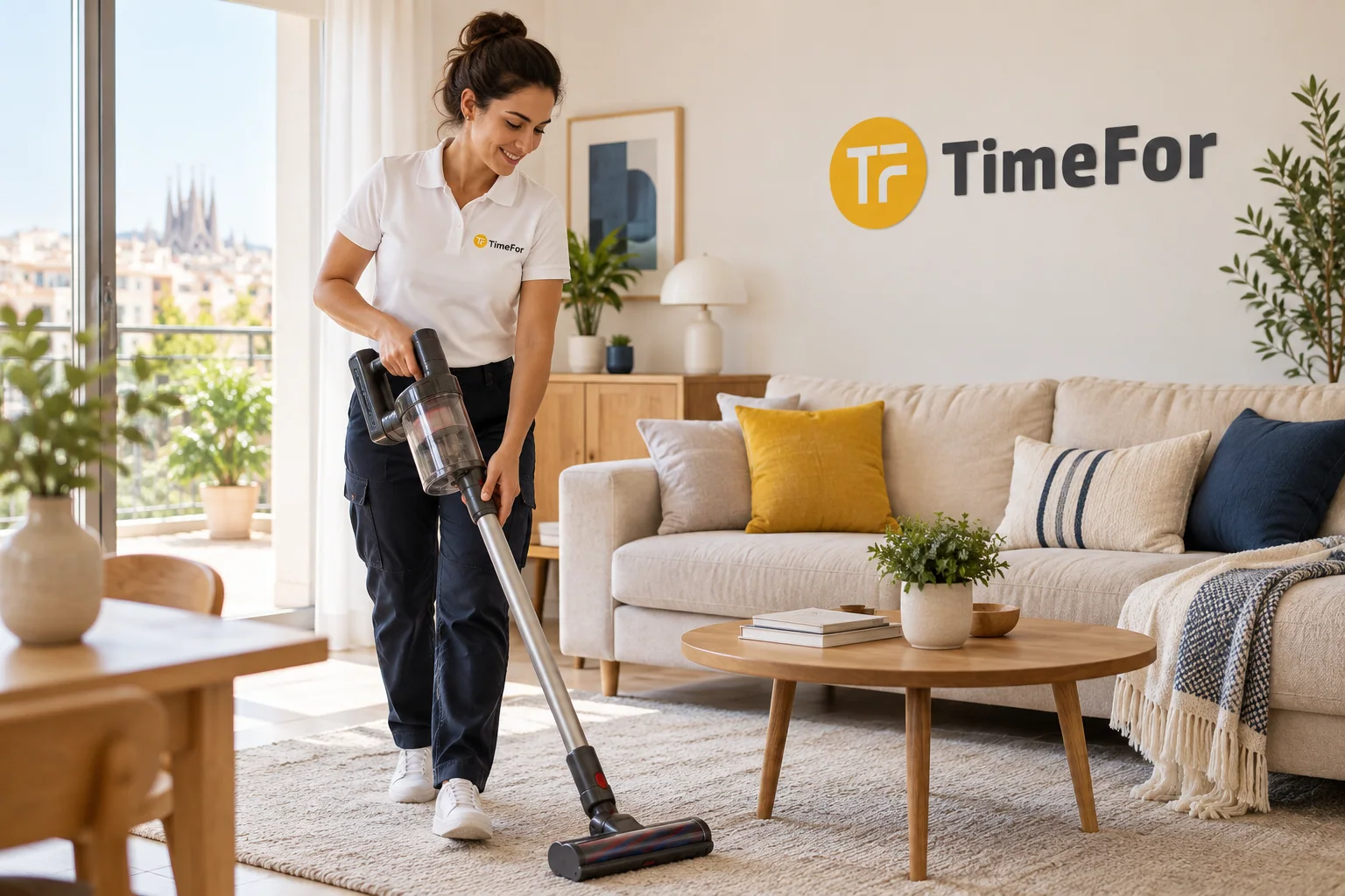 Servicio de limpieza en el salón de una vivienda