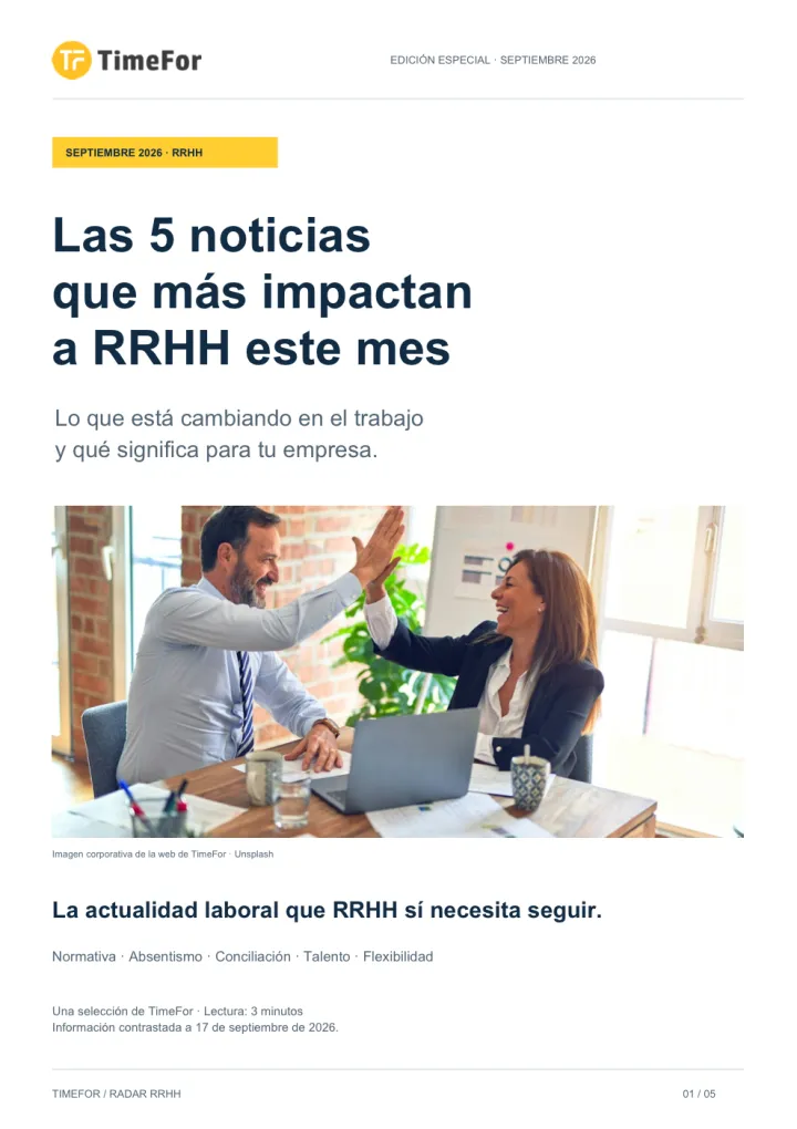 Portada del PDF «Las 5 noticias que más impactan a RRHH este mes», edición de septiembre de 2026